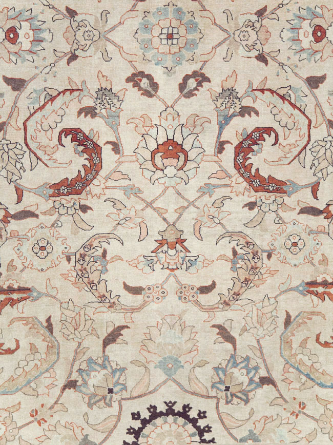 Antique Persian Tabriz Room Size Carpet, No.28783 - Staging