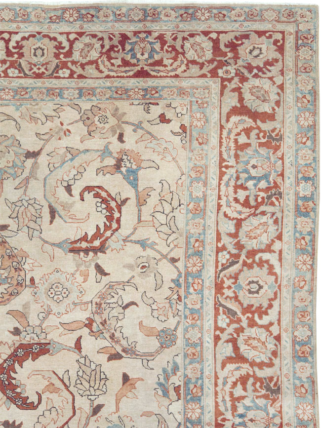 Antique Persian Tabriz Room Size Carpet, No.28783 - Staging
