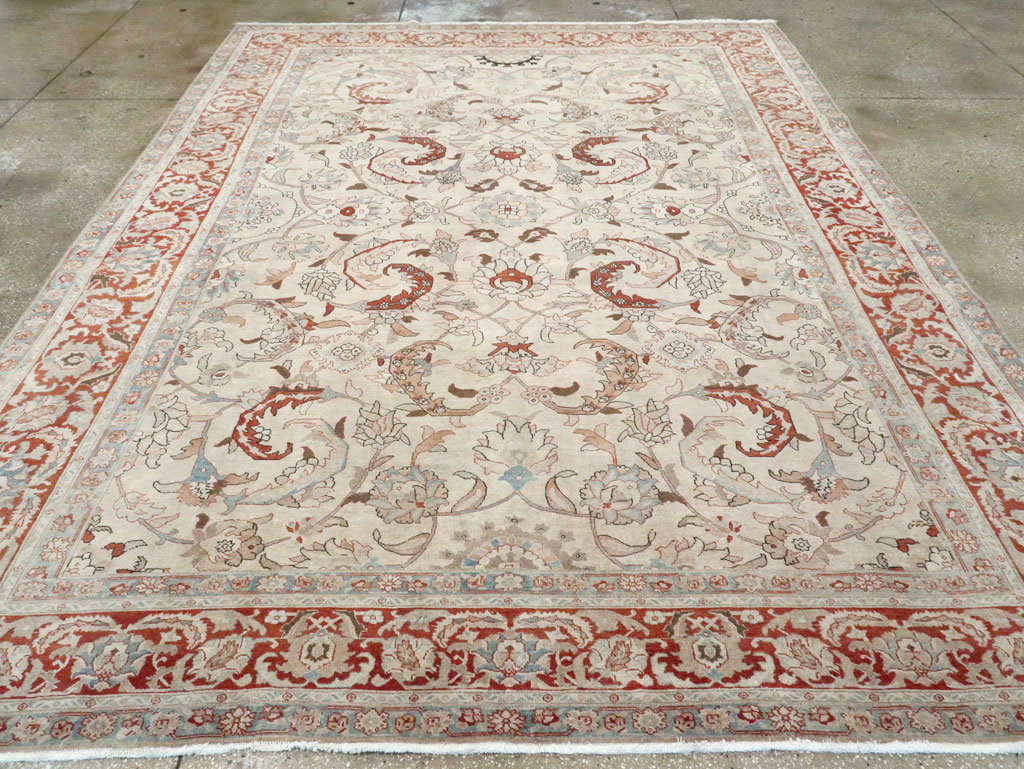 Antique Persian Tabriz Room Size Carpet, No.28783 - Staging