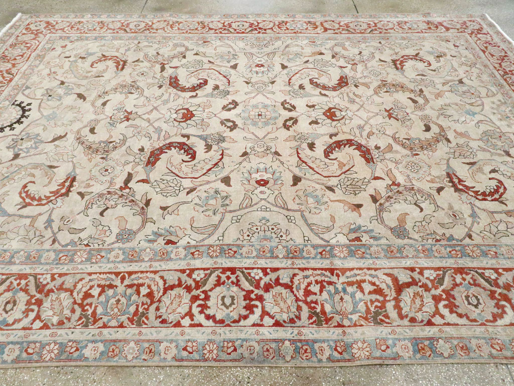 Antique Persian Tabriz Room Size Carpet, No.28783 - Staging