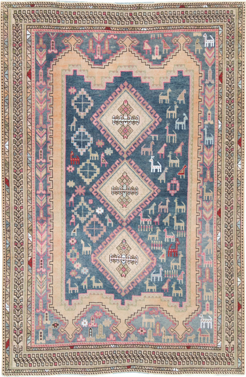 Vintage Persian Afshar Accent Rug, No.28862 - Staging