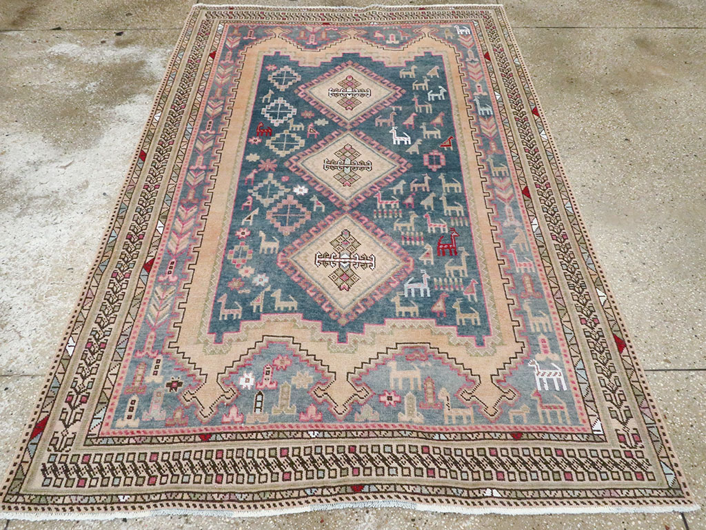 Vintage Persian Afshar Accent Rug, No.28862 - Staging