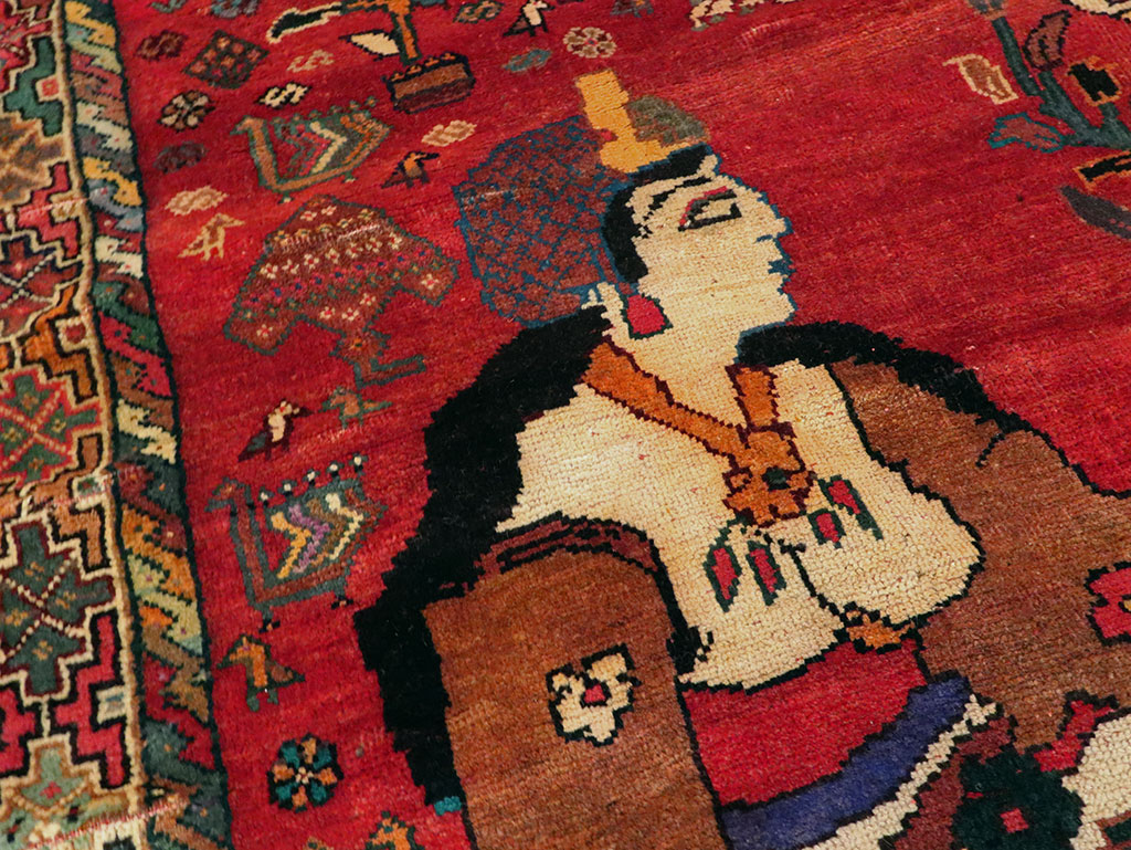 Vintage Persian Shiraz Pictorial Accent Carpet, No.28873 - Staging
