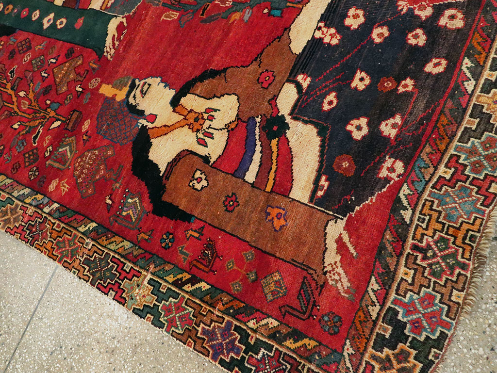 Vintage Persian Shiraz Pictorial Accent Carpet, No.28873 - Staging