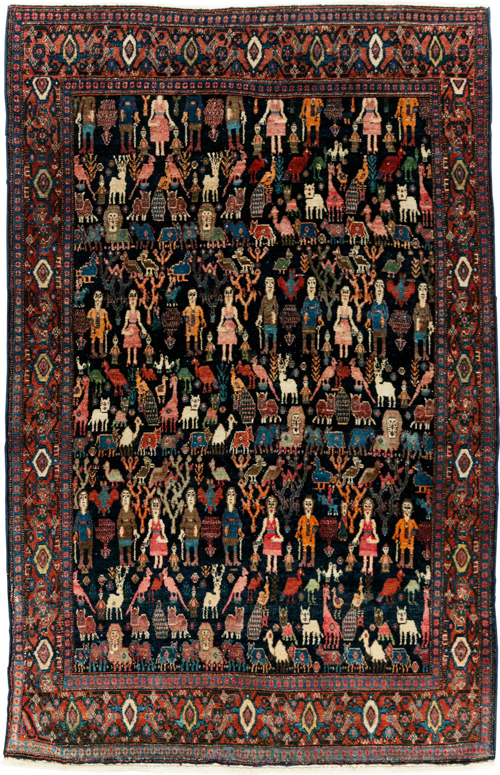 Antique Persian Senneh Malayer Pictorial Rug, No.28880 - Staging