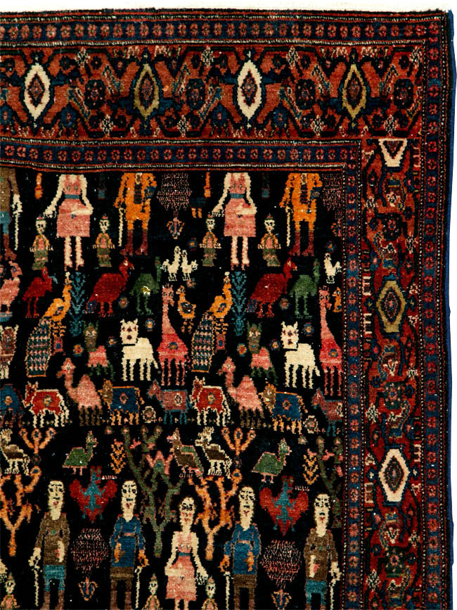 Antique Persian Senneh Malayer Pictorial Rug, No.28880 - Staging