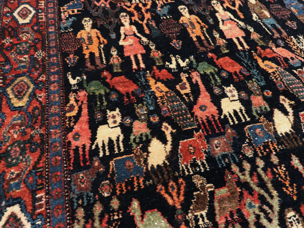 Antique Persian Senneh Malayer Pictorial Rug, No.28880 - Staging