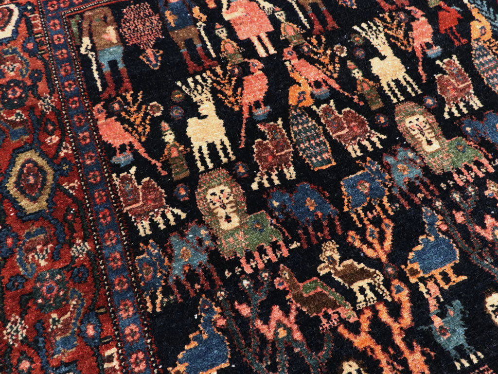 Antique Persian Senneh Malayer Pictorial Rug, No.28880 - Staging