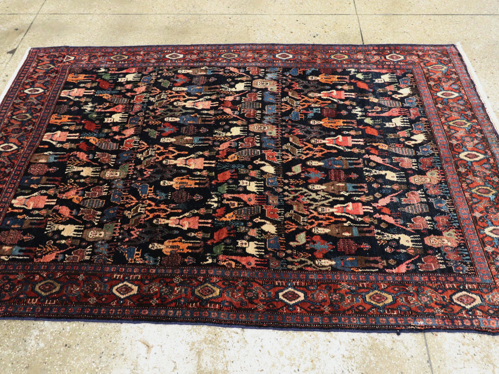 Antique Persian Senneh Malayer Pictorial Rug, No.28880 - Staging