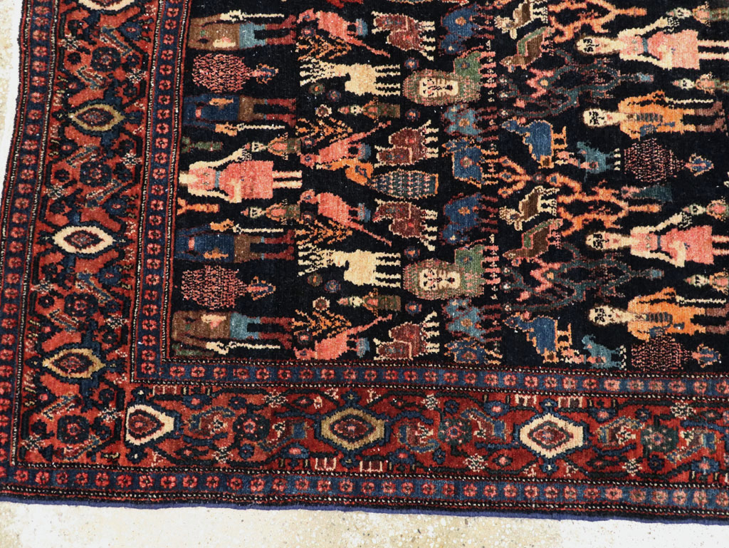 Antique Persian Senneh Malayer Pictorial Rug, No.28880 - Staging