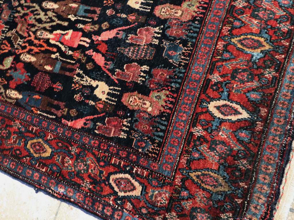 Antique Persian Senneh Malayer Pictorial Rug, No.28880 - Staging