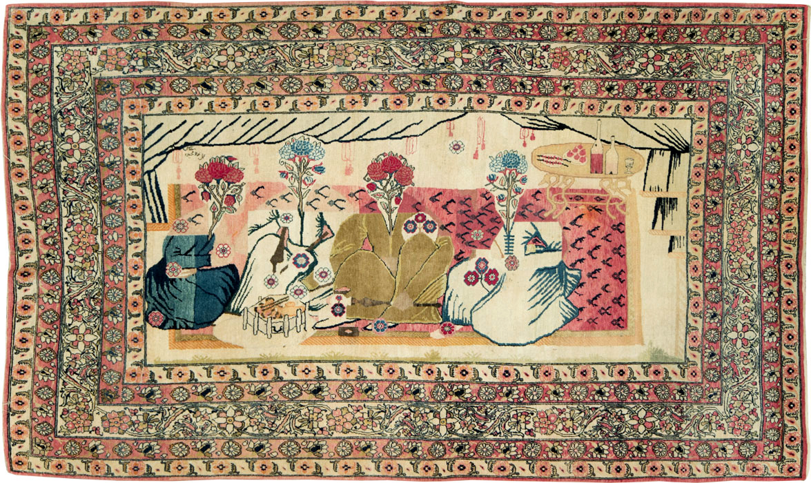 Antique Persian Lavar Kerman Pictorial Rug, No.28884 - Staging