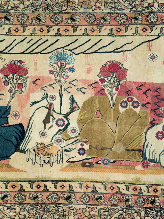 Antique Persian Lavar Kerman Pictorial Rug, No.28884 - Staging