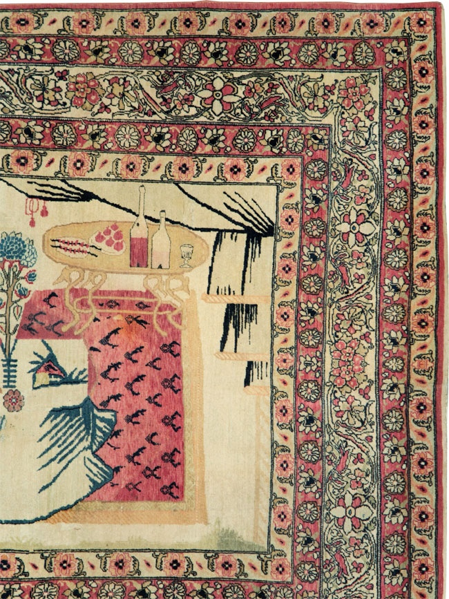 Antique Persian Lavar Kerman Pictorial Rug, No.28884 - Staging