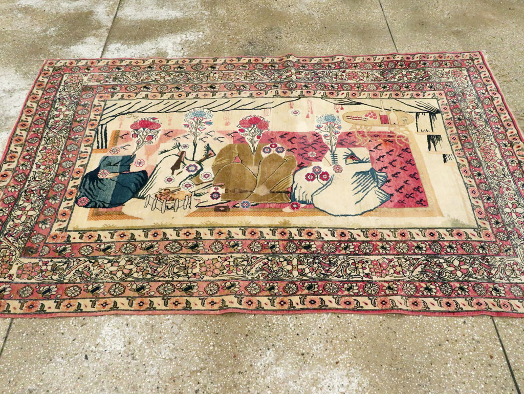 Antique Persian Lavar Kerman Pictorial Rug, No.28884 - Staging