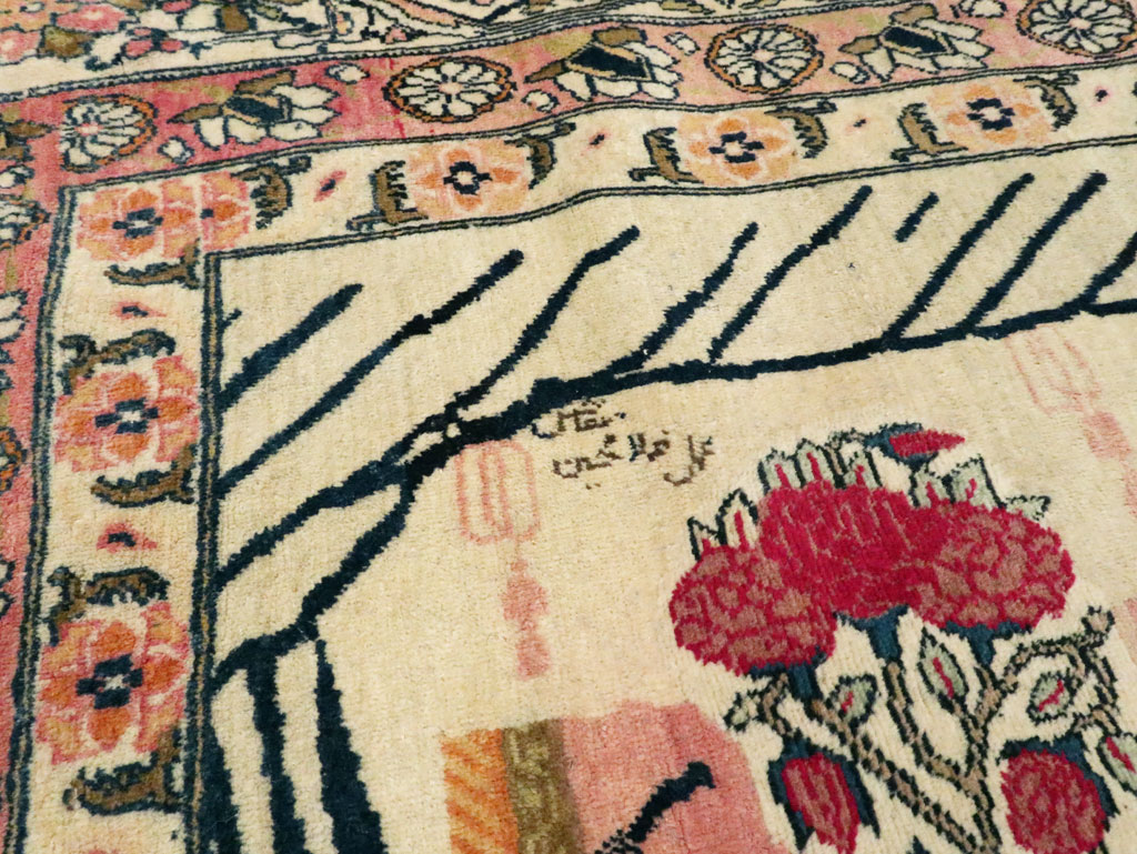 Antique Persian Lavar Kerman Pictorial Rug, No.28884 - Staging