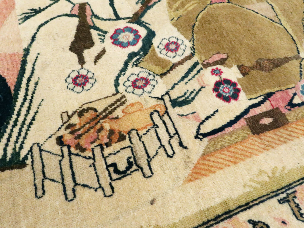 Antique Persian Lavar Kerman Pictorial Rug, No.28884 - Staging