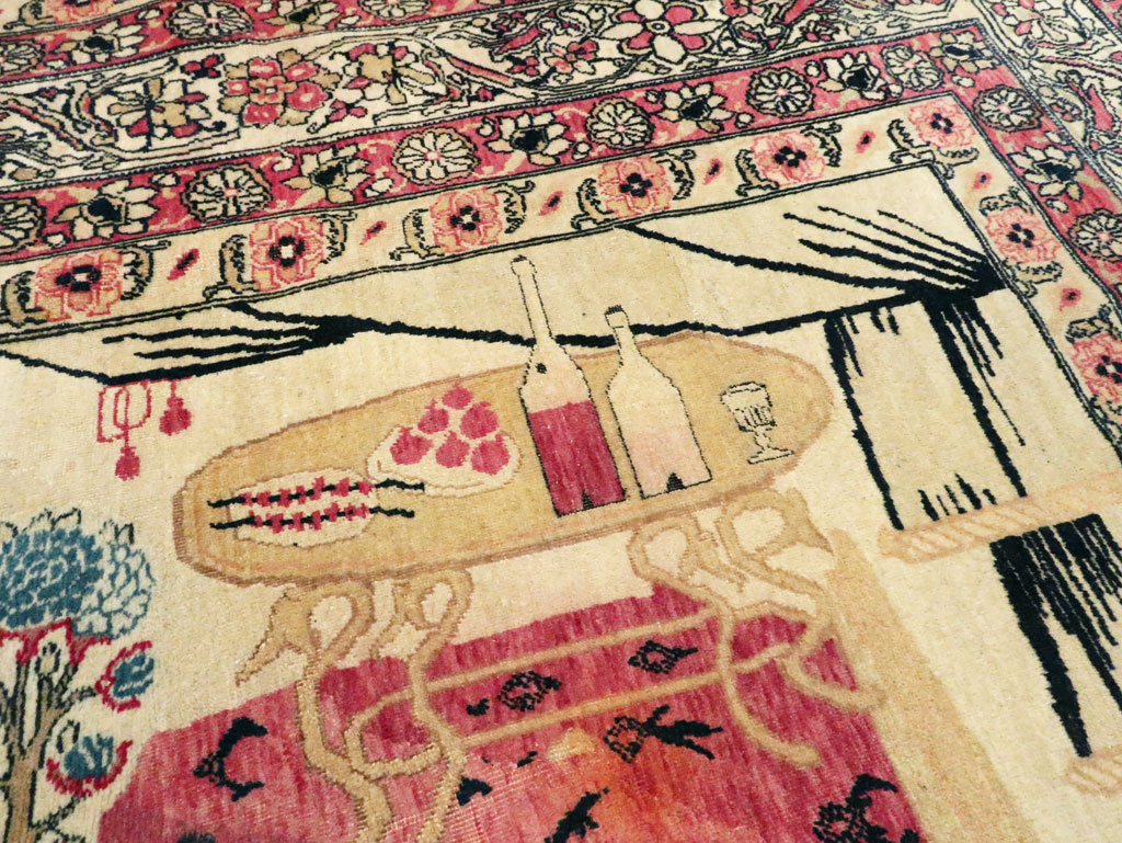 Antique Persian Lavar Kerman Pictorial Rug, No.28884 - Staging