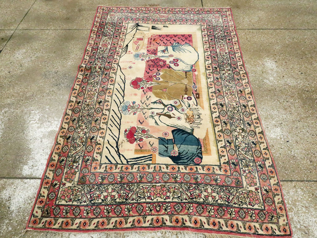 Antique Persian Lavar Kerman Pictorial Rug, No.28884 - Staging