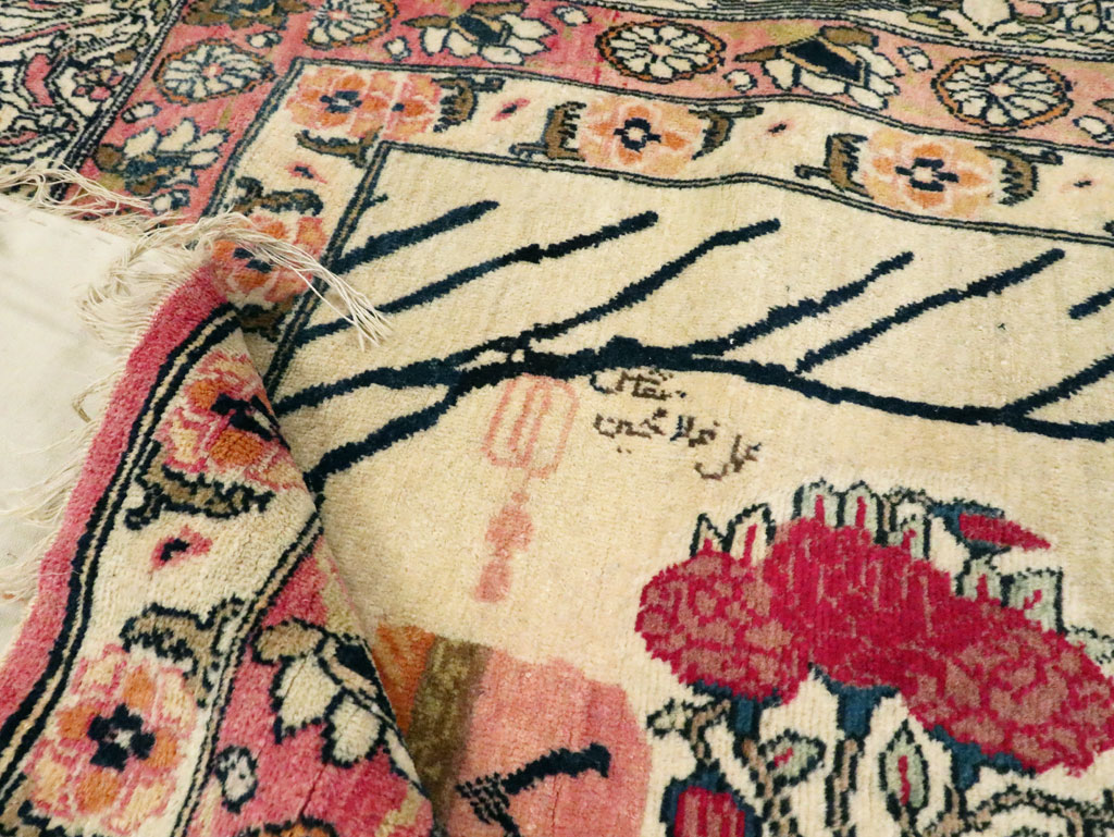 Antique Persian Lavar Kerman Pictorial Rug, No.28884 - Staging