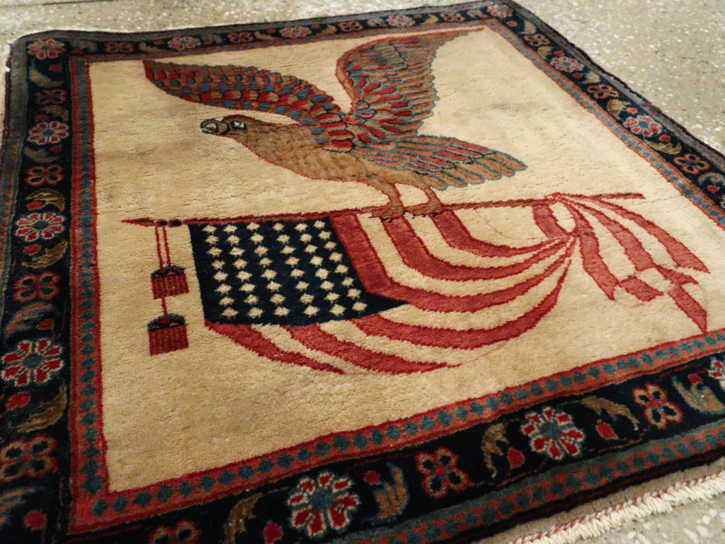 Antique Persian Kashan Flag Pictorial Rug, No.28889 - Staging