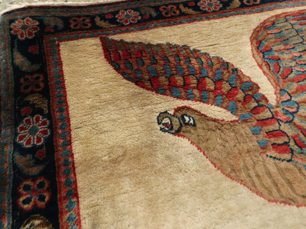 Antique Persian Kashan Flag Pictorial Rug, No.28889 - Staging