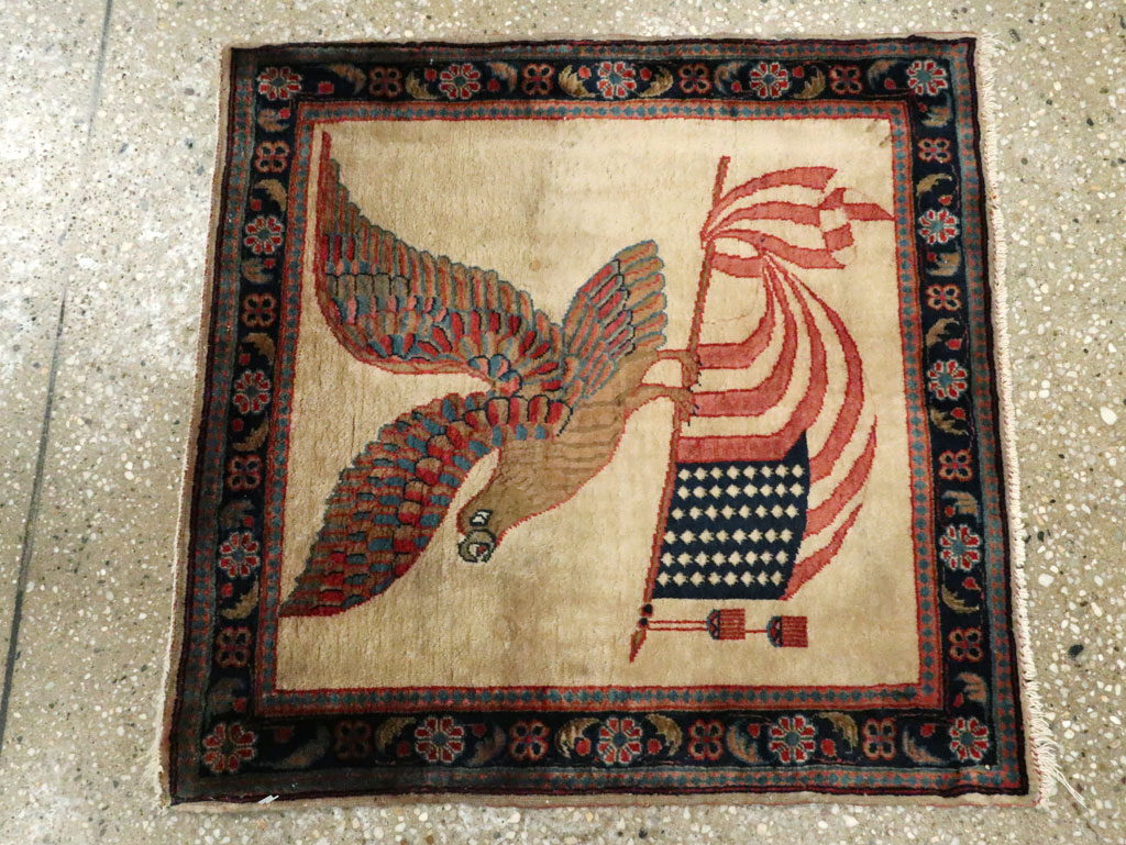 Antique Persian Kashan Flag Pictorial Rug, No.28889 - Staging