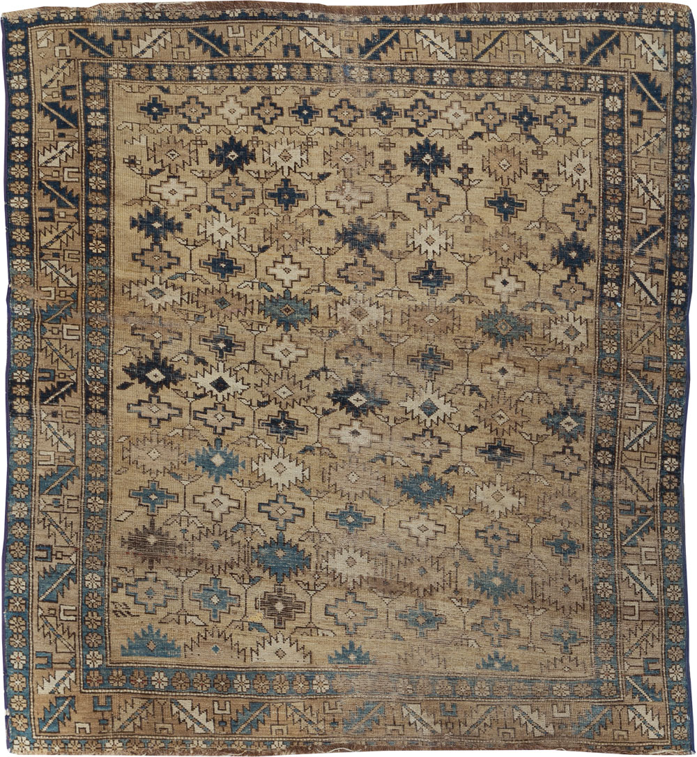 Distressed Antique Caucasian Shirvan Square Accent Rug, No.28894 - Staging