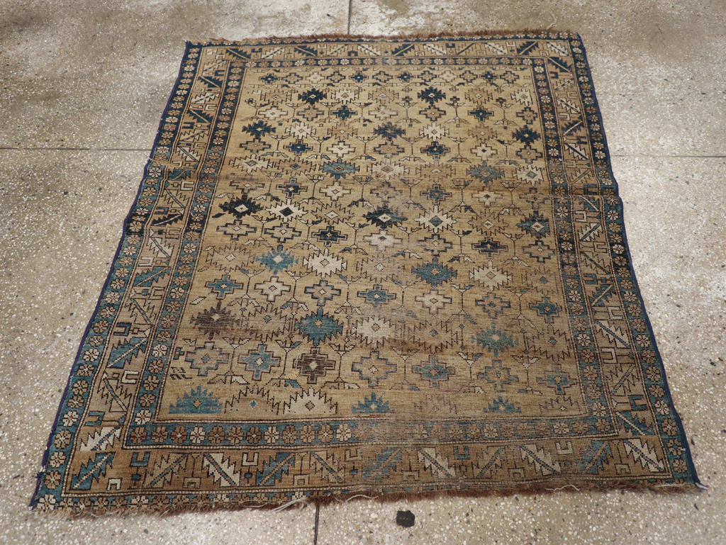 Distressed Antique Caucasian Shirvan Square Accent Rug, No.28894 - Staging