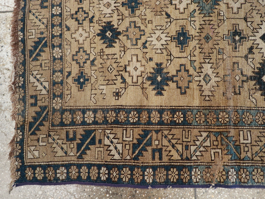 Distressed Antique Caucasian Shirvan Square Accent Rug, No.28894 - Staging