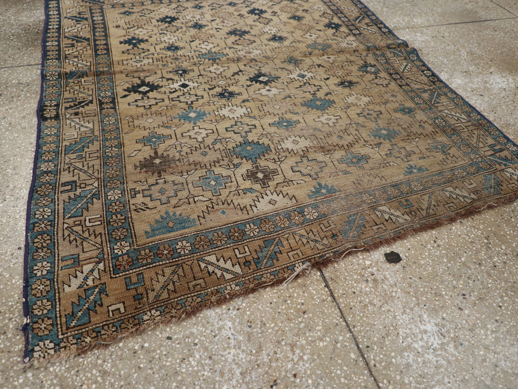 Distressed Antique Caucasian Shirvan Square Accent Rug, No.28894 - Staging