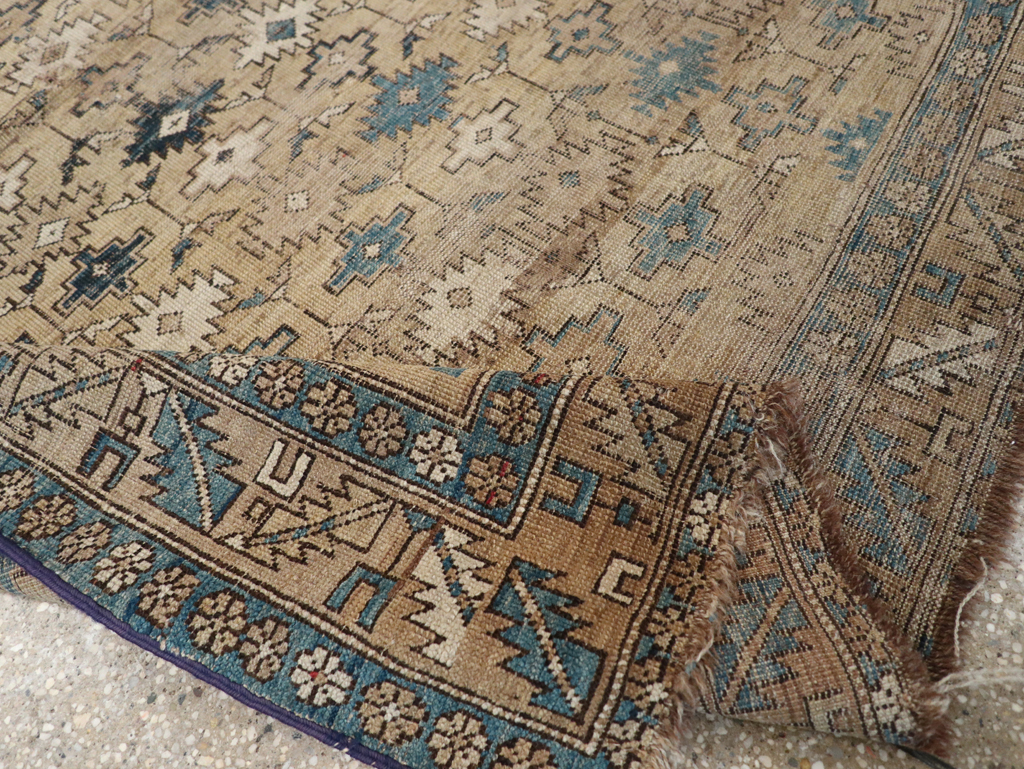Distressed Antique Caucasian Shirvan Square Accent Rug, No.28894 - Staging