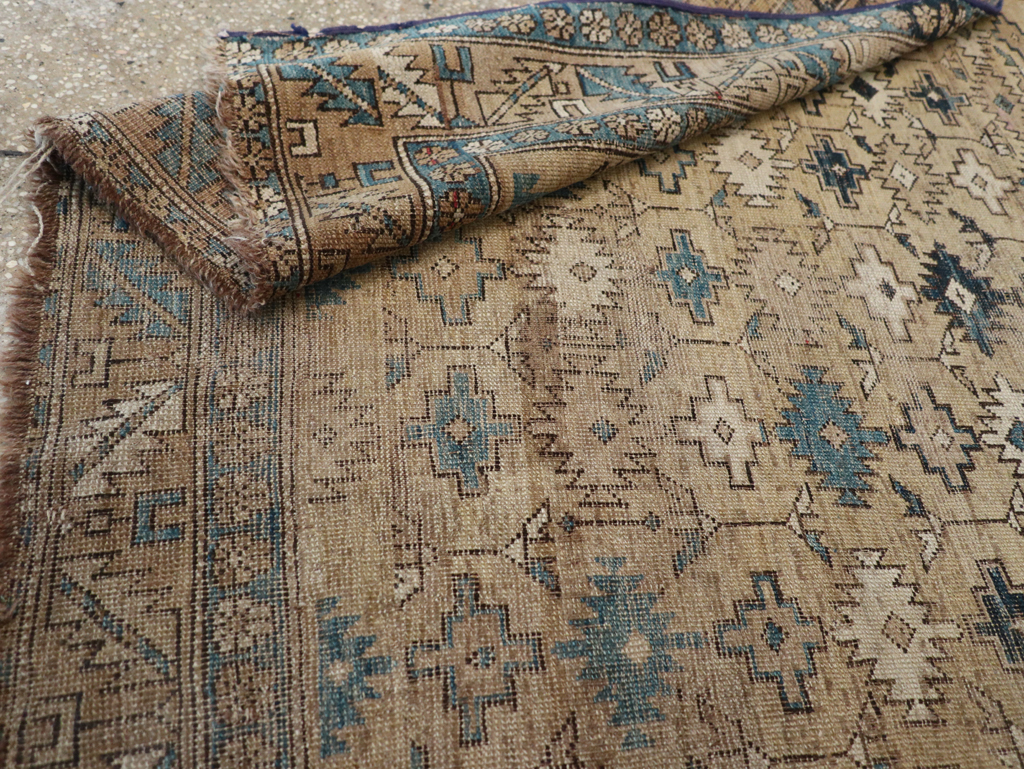 Distressed Antique Caucasian Shirvan Square Accent Rug, No.28894 - Staging