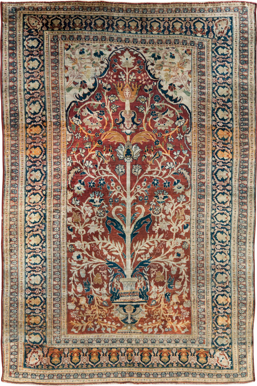 Antique Silk Persian Tabriz Rug, No.28906 - Staging