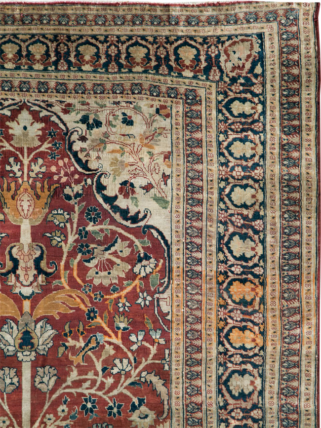 Antique Silk Persian Tabriz Rug, No.28906 - Staging