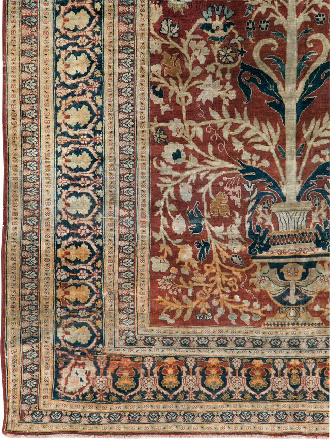 Antique Silk Persian Tabriz Rug, No.28906 - Staging