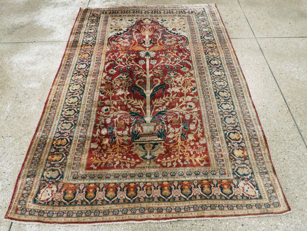 Antique Silk Persian Tabriz Rug, No.28906 - Staging
