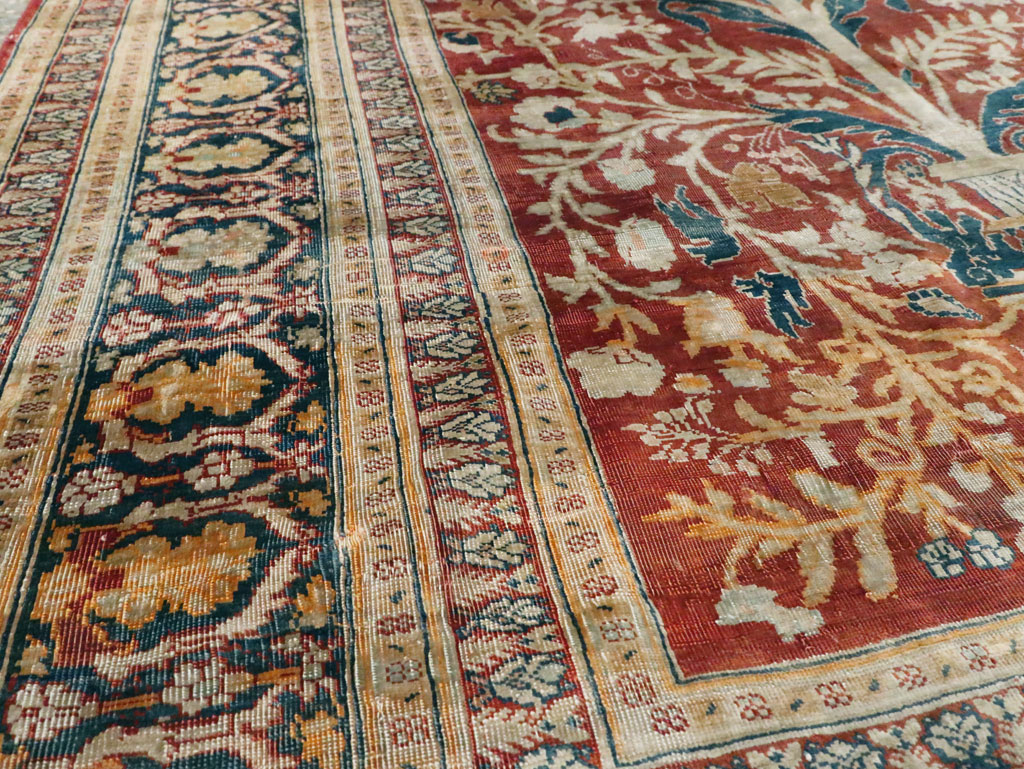 Antique Silk Persian Tabriz Rug, No.28906 - Staging