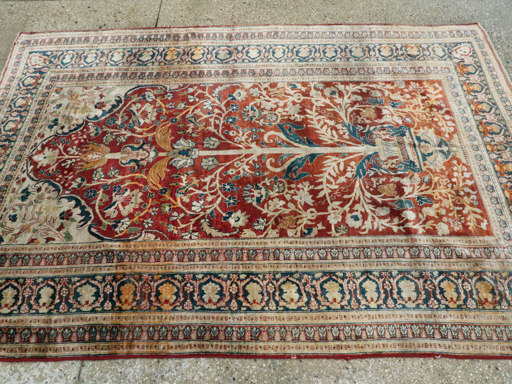 Antique Silk Persian Tabriz Rug, No.28906 - Staging