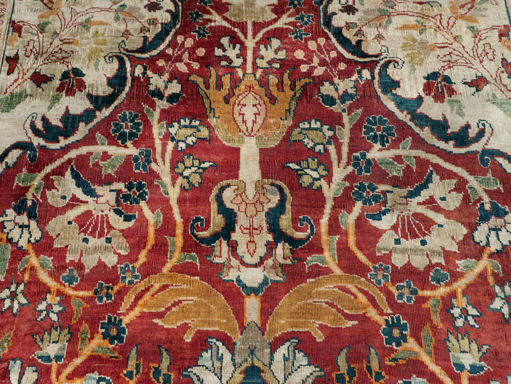 Antique Silk Persian Tabriz Rug, No.28906 - Staging