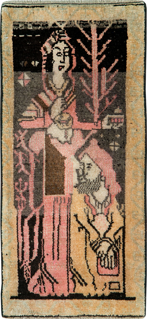 Vintage Turkish Pictorial Anatolian Throw Rug, No.28909 - Staging