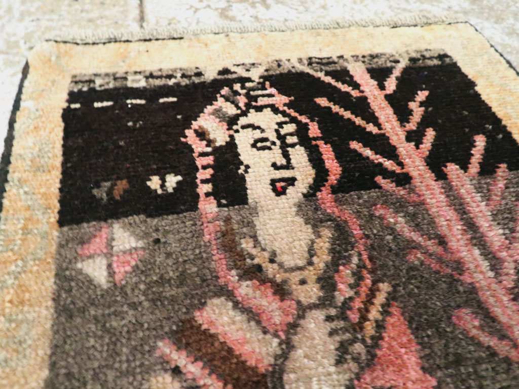 Vintage Turkish Pictorial Anatolian Throw Rug, No.28909 - Staging