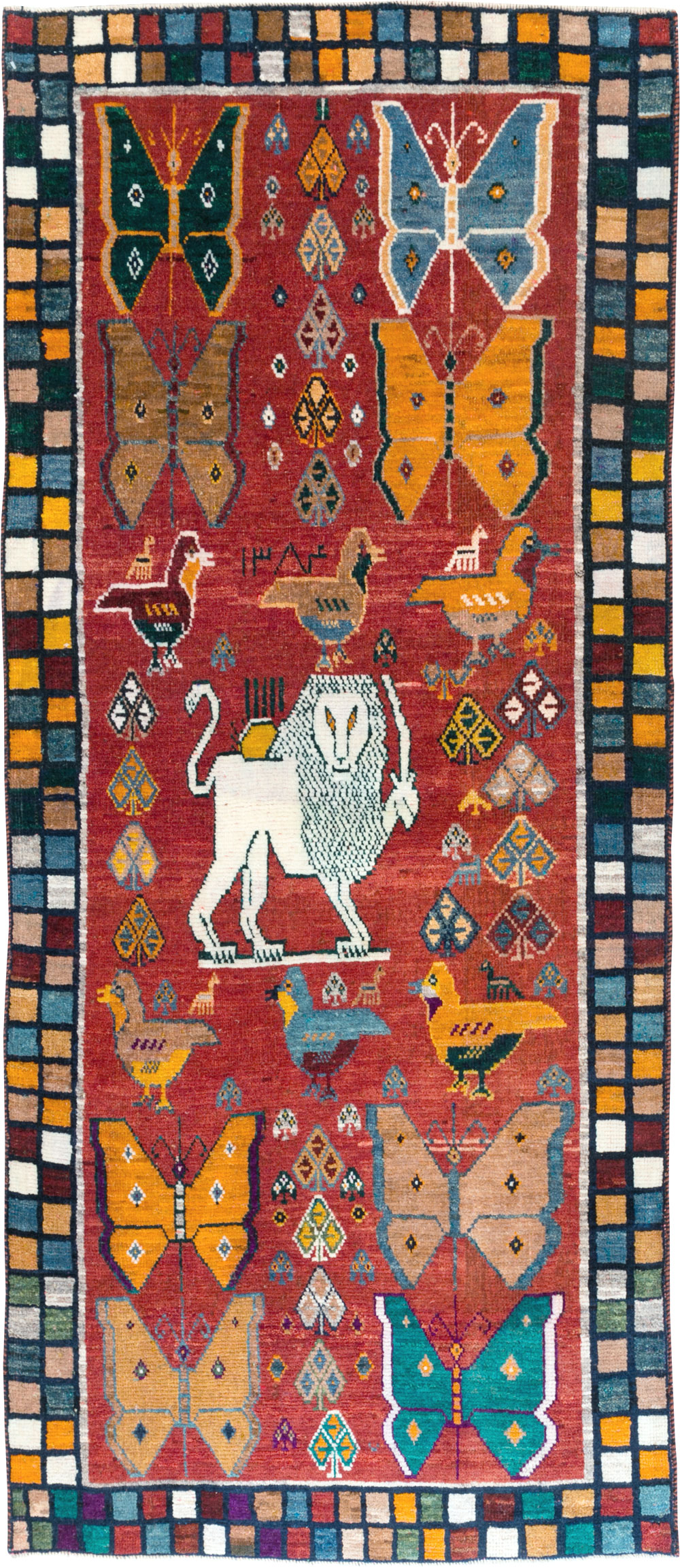 Vintage Persian Pictorial Gabbeh Throw Rug, No.28914 - Staging