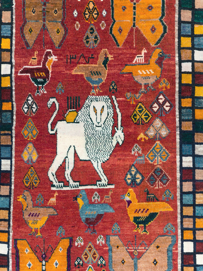 Vintage Persian Pictorial Gabbeh Throw Rug, No.28914 - Staging