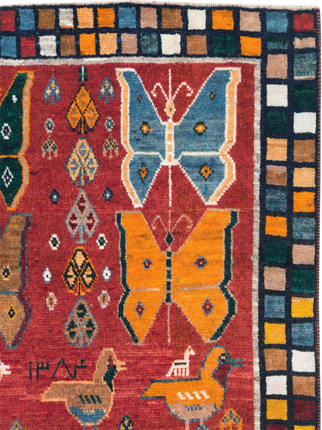 Vintage Persian Pictorial Gabbeh Throw Rug, No.28914 - Staging