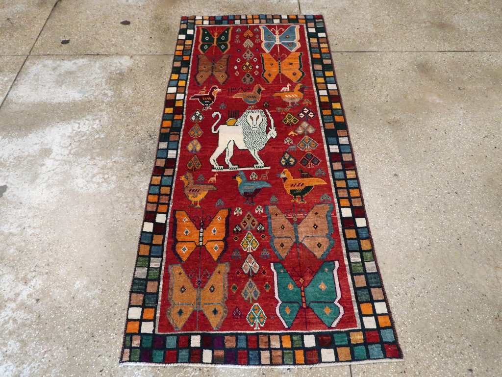 Vintage Persian Pictorial Gabbeh Throw Rug, No.28914 - Staging