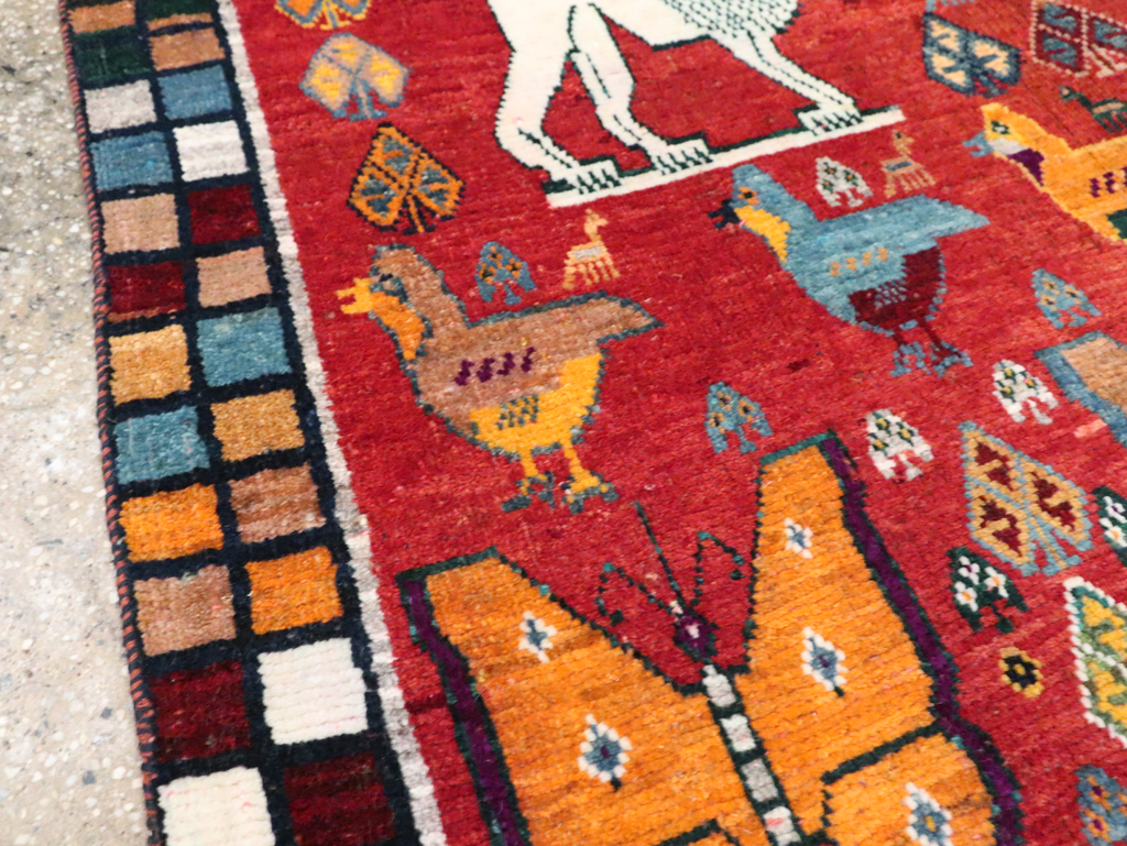 Vintage Persian Pictorial Gabbeh Throw Rug, No.28914 - Staging