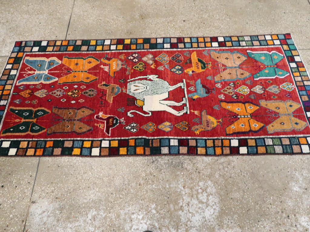 Vintage Persian Pictorial Gabbeh Throw Rug, No.28914 - Staging