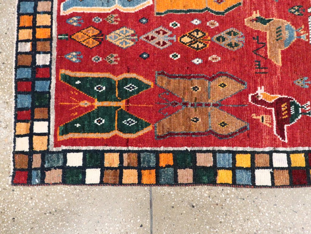 Vintage Persian Pictorial Gabbeh Throw Rug, No.28914 - Staging