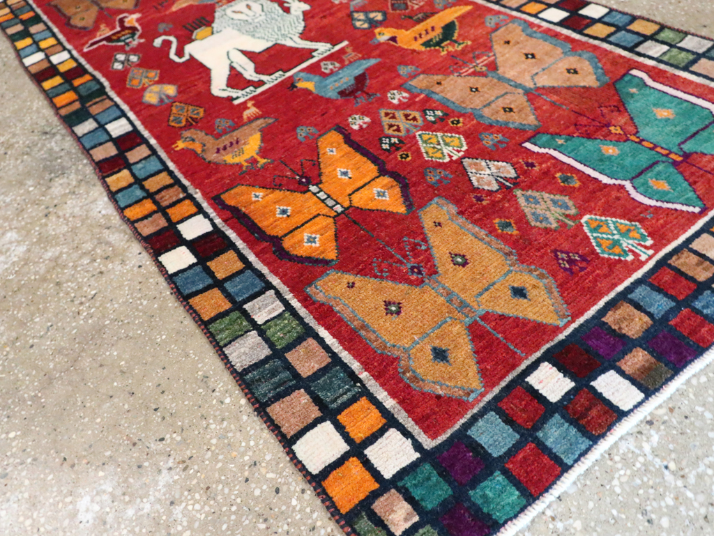 Vintage Persian Pictorial Gabbeh Throw Rug, No.28914 - Staging